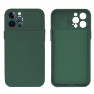 Capa Silicone Gel Apple Iphone 14 Pro Max Verde Escuro Com Protetor De Câmera E Janela Deslizante