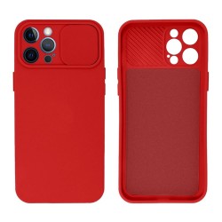 Apple Iphone 14 Pro Max Red With Camera Protector And Sliding Window Silicone Gel Case