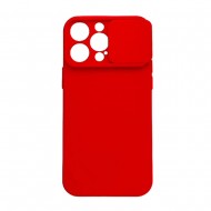 Capa Silicone Gel Apple Iphone 14 Pro Max Vermelho Com Protetor De Câmera E Janela Deslizante