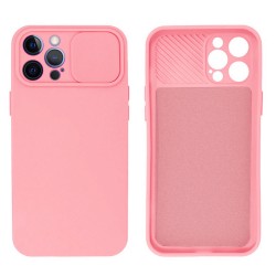 Apple Iphone 14 Pro Max Light Pink With Camera Protector And Sliding Window Silicone Gel Case