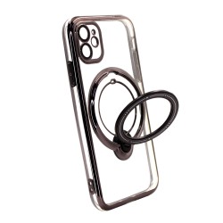 Apple Iphone 11 Black Magsafe Silicone Case With Finger Ring And Camera Protector Lens