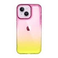 Capa Silicone Gel Bumper Apple Iphone 14 Plus Rosa Amarelo Gradiente Elektro