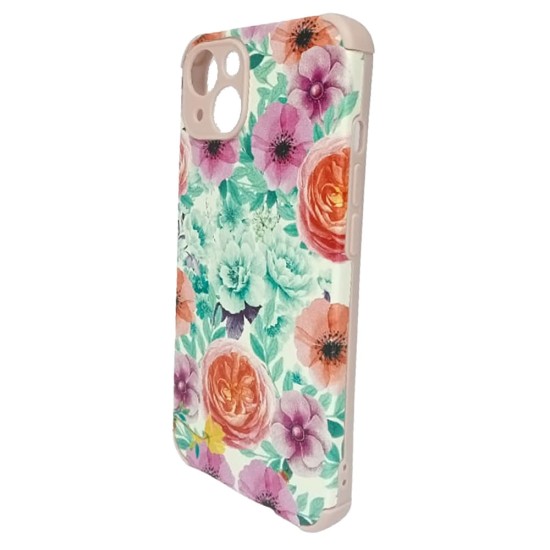 Funda De Gel De Silicona Apple Iphone 13 6.1" Flores Rosa Protector De Cámara
