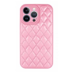 Apple Iphone 14 Pro Max Pink Leather Cushioned Silicone Case With Camera Protector