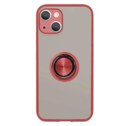 Apple Iphone 13 Red With Camera Protector And Magnetic Ring TPU Silicone Case