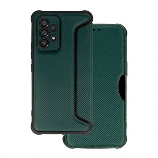 Samsung Galaxy A13 4G Dark Green Razor Carbon Flip Cover Case With Camera Protector