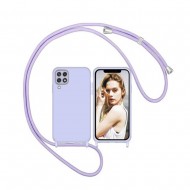 Funda De Silicona Samsung Galaxy A12 5G Lila Con Protector De Cámara Y Cuerda