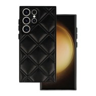 Funda De Silicona Samsung Galaxy S23 Ultra Negra Leather Acolchada Con Protector De Cámara D3