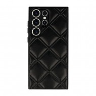 Funda De Silicona Samsung Galaxy S23 Ultra Negra Leather Acolchada Con Protector De Cámara D3