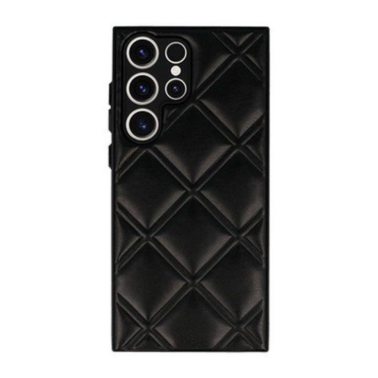 Funda De Silicona Samsung Galaxy S23 Ultra Negra Leather Acolchada Con  Protector De Cámara D2