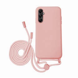 Capa Silicone Samsung Galaxy A15 Rosa Com Corda