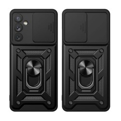 Samsung Galaxy A34 5G Black Finger Ring TPU Silicone Case With Camera Protector And Sliding Window