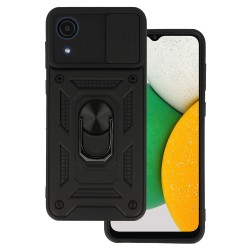 Funda De Silicona Con Anillo Para El Dedo Samsung Galaxy A03 Core/A032 Negro Con Protector De Cámara Y Ventana Deslizante