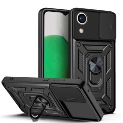 Funda De Silicona Con Anillo Para El Dedo Samsung Galaxy A03 Core/A032 Negro Con Protector De Cámara Y Ventana Deslizante