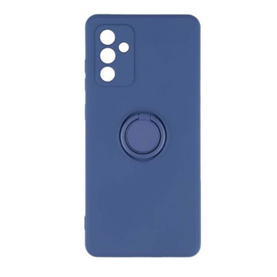 Capa Silicone Com Anel De Dedo Samsung Galaxy A24 4g/A25 5g Azul Escuro Com Protetor De Câmera