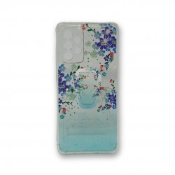 Funda de silicona con diseño de purpurina y flores azul para el Samsung Galaxy A52 con soporte