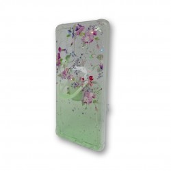 Funda de silicona con diseño de purpurina y flores verde para el Samsung Galaxy A52 con soporte