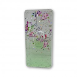 Funda de silicona con diseño de purpurina y flores verde para el Samsung Galaxy A52 con soporte