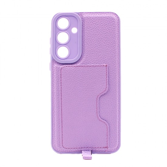 Funda De Silicona Dura Samsung Galaxy A35 5G Lila Con Protector De Cámara Y Bolsillo Para Tarjetas