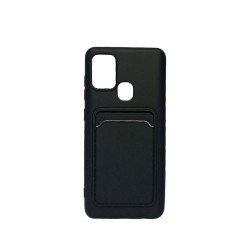 Funda De Gel De Silicona Negro Samsung Galaxy A21S Con Bolsillo Para Tarjetas