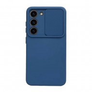 Capa Silicone Gel Samsung Galaxy S23 Azul Marinho Com Protetor De Câmera E Janela Deslizante