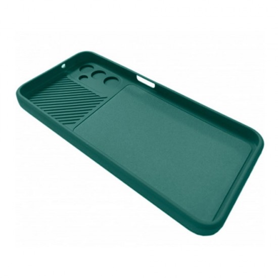 Funda De Gel De Silicona Samsung Galaxy A14 4G/5G Verde Oscuro Con Protector De Cámara Y Ventana Deslizante