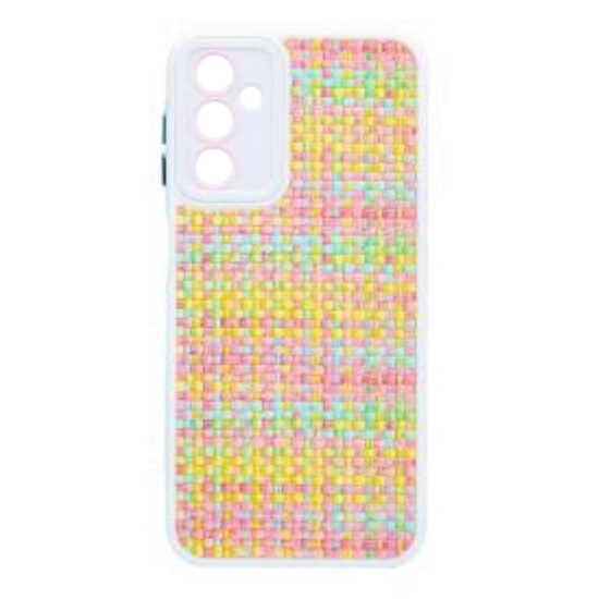 Funda De Gel De Silicona Samsung Galaxy A54 5G Tejido Tweed Blanca Con Protector De Cámara