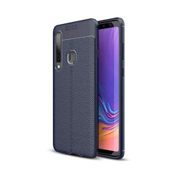 Funda De Gel De Silicona Con Patrón De Cuero Samsung Galaxy A9 2018 Azul