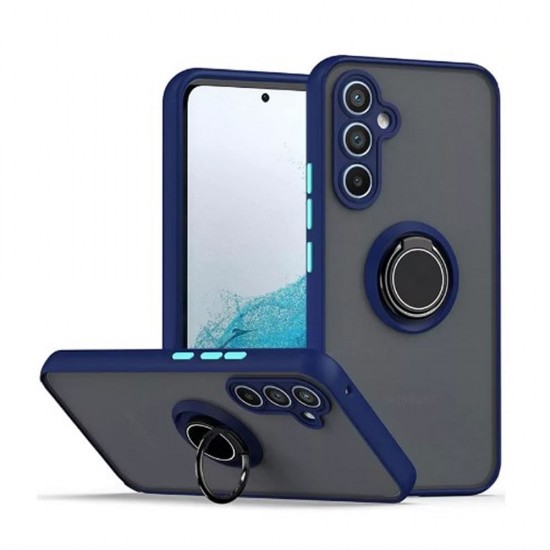 Funda De Silicona TPU Samsung Galaxy A15 Azul Con Soporte De Anilla Magnético Y Protector De Cámara