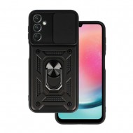 Capa Silicone Tpu Com Anel De Dedo Samsung Galaxy A25 5g/A24 4g Preto Com Protetor De Câmera E Janela Deslizante