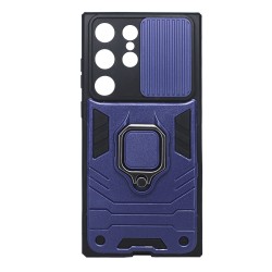 Funda De Silicona Antigolpes Anel De Dedo Samsung Galaxy S23 Ultra Azul Con Protector De Cámara Y Ventana Deslizante