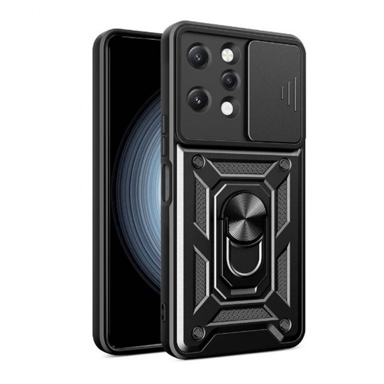 Funda De Silicona TPU Con Anillo Para El Dedo Xiaomi Redmi 12 Negro Con Protector De Cámara Y Ventana Deslizante