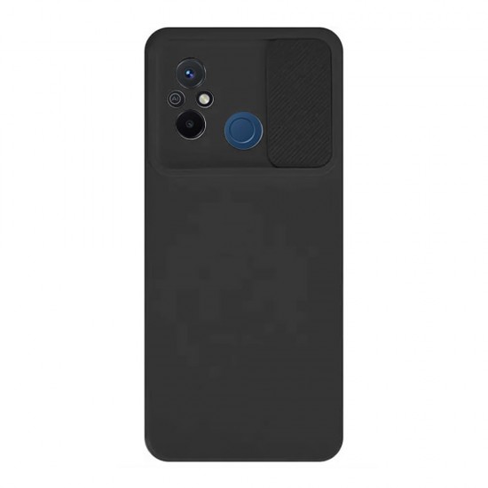 Funda De Gel De Silicona Xiaomi Redmi 12C Negra Con Protector De Cámara Y Ventana Deslizante