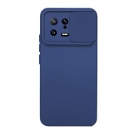 Funda De Gel De Silicona Xiaomi 13 Azul Marino Con Protector De Cámara Y Ventana Deslizante