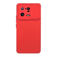 Funda De Gel De Silicona Xiaomi 13 Pro Roja Con Protector De Cámara Y Ventana Deslizante