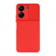 Capa Silicone Gel Xiaomi Redmi 13c 4g Vermelho Com Protetor De Câmera E Janela Deslizante