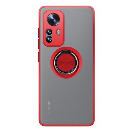 Capa Silicone Tpu Com Anel De Dedo Magnético Xiaomi 12 Lite Vermelho Com Protetor De Câmera Fosco