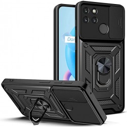 Funda De Silicona Con Anillo Para El Dedo Realme C21y Negro Con Protector De Cámara Y Ventana Deslizante