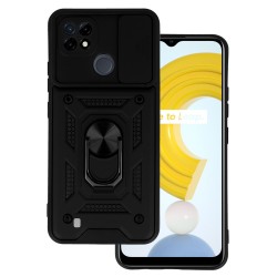 Funda De Silicona Con Anillo Para El Dedo Realme C21 Negro Con Protector De Cámara Y Ventana Deslizante