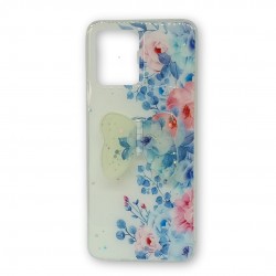 Funda De Gel De Silicona Realme 8/8 Pro Con dibujo de Mariposas y Flores Bling Glitter Azul