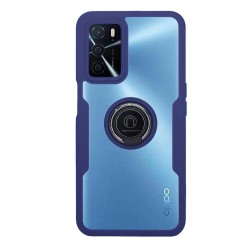 Funda De Silicona Dura 360° Oppo A16/A16s/A55 5G Azul Con Anillo De Dedo Magnético