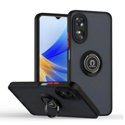 Oppo A17/A17K Black TPU Silicone Case With Magnetic Finger Ring And Camera Protector