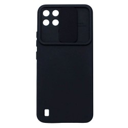 Funda De Gel De Silicona Realme C21 Negra Con Protector De Cámara Y Ventana Deslizante