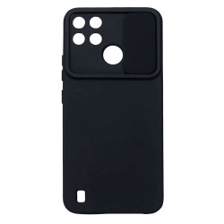 Funda De Gel De Silicona Realme C21 Negra Con Protector De Cámara Y Ventana Deslizante