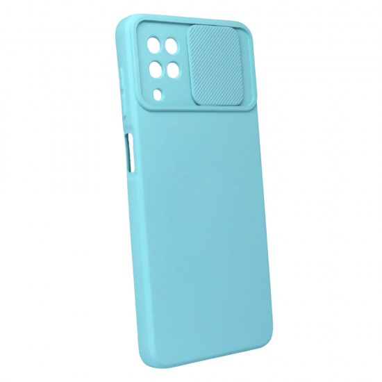 Funda De Gel De Silicona Samsung Galaxy A12 Verde Turquesa Con Protector De Cámara Y Ventana Deslizante