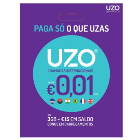 Cartão Sim Uzo 5€ Com Bónus De 15€+3gb Roxo