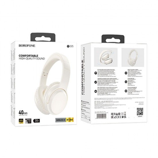 Auricular Borofone BO25 Blanco 40mm Inalambrico Bluetooth Y AUX