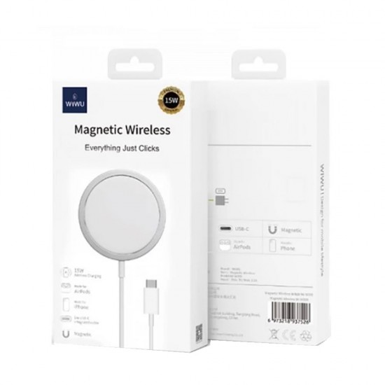 Carregador Wireless Wiwu W009 Branco 15w Tipo C Magnético