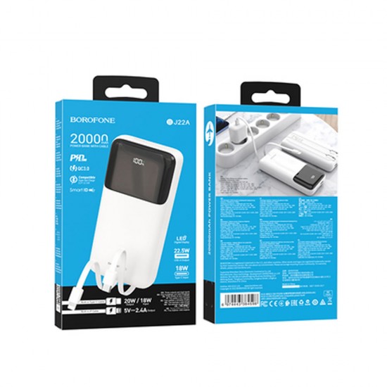 Borofone BJ22A White 20000mAh Dual Port USB And Type-C Power Bank