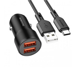 Cargador De Coche Borofone BZ19 Negro Dual Port USB 12W Type-C Cable